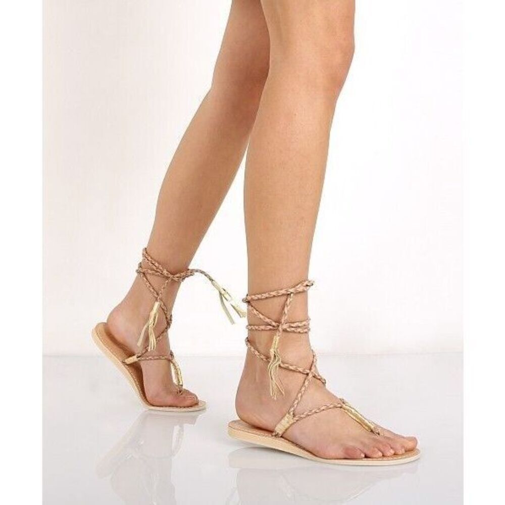 Cocobelle L*Space 37 6.5 Gili Ankle Wrap Braid Sandals Sand Gladiator